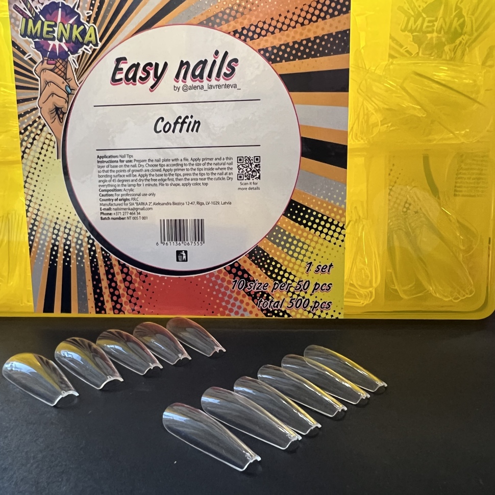 Nail tips "Coffin" clear 500 pieces from Imen