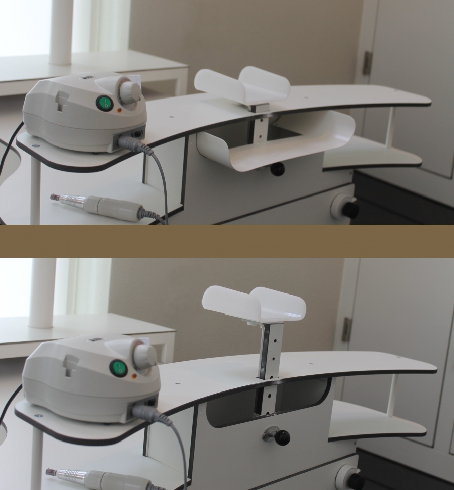 Foot care - work place including fine dust extraction L300 and high adjustable footrest