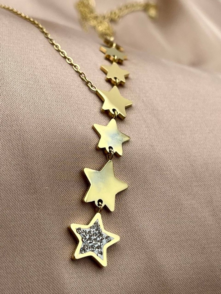 Stylische Kette mit Sternen und Strass (Modeschmuck) in gold 