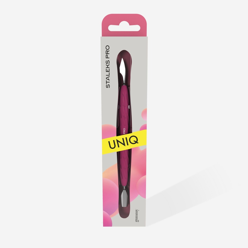 Лопатка маникюрная с силиконовой ручкой «Gummy»  (пушер скругленный узкий + топорик) STALEKS UNIQ PQ10/3 