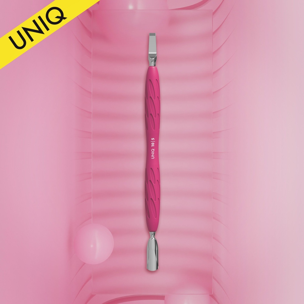 Manicure pusher with silicone handle “Gummy” UNIQ 10 TYPE 5 (narrow rounded pusher + wide blade)