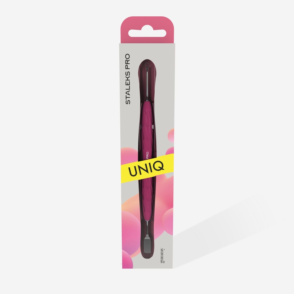 Лопатка маникюрная с силиконовой ручкой «Gummy» UNIQ 11 TYPE 1 (пушер плоский прямой + кольцо) STALEKS UNIQ PQ10/4.2 