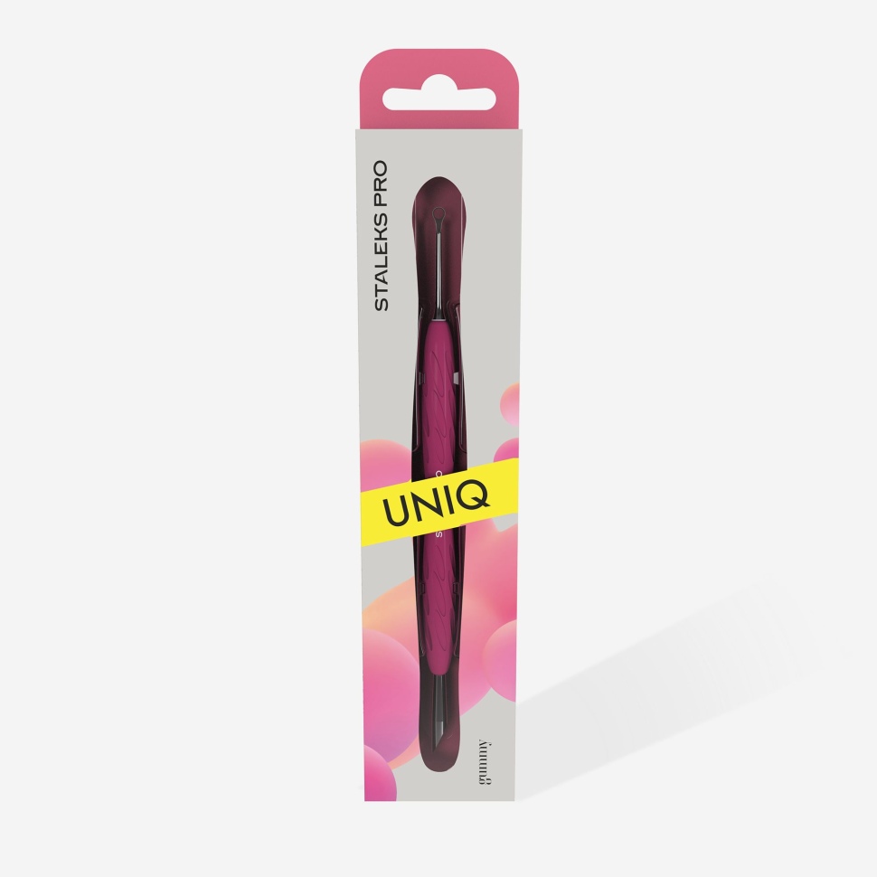 Лопатка маникюрная с силиконовой ручкой «Gummy» UNIQ 11 TYPE 2 (пушер скошенный + кольцо) STALEKS UNIQ PQ10/4.2 
