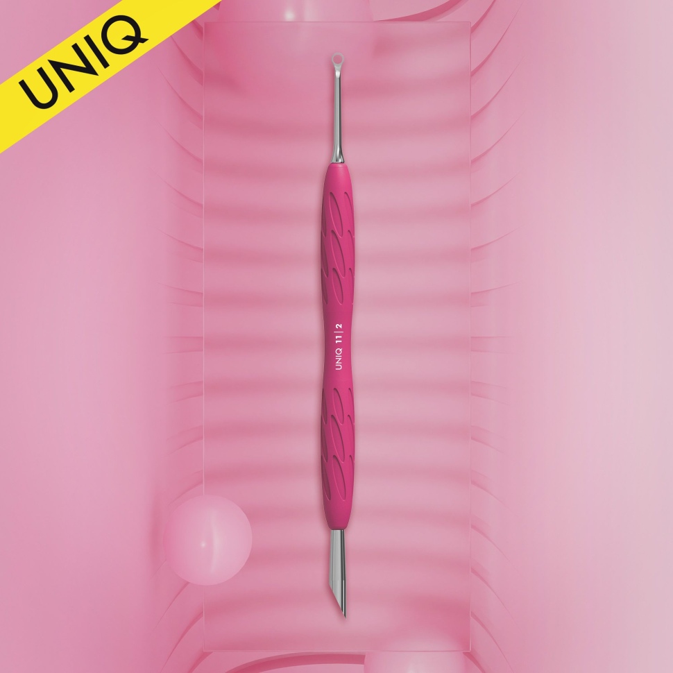 Manicure pusher with silicone handle “Gummy” UNIQ 11 TYPE 2 (slanted pusher + ring)